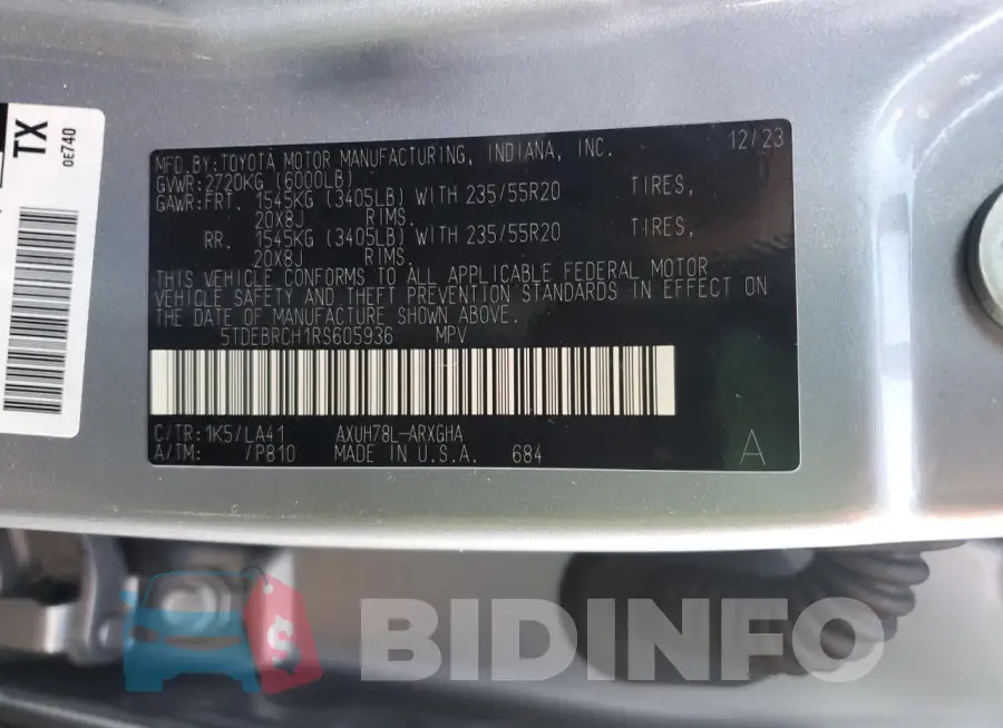 5TDEBRCH1RS605936 Photo# 13