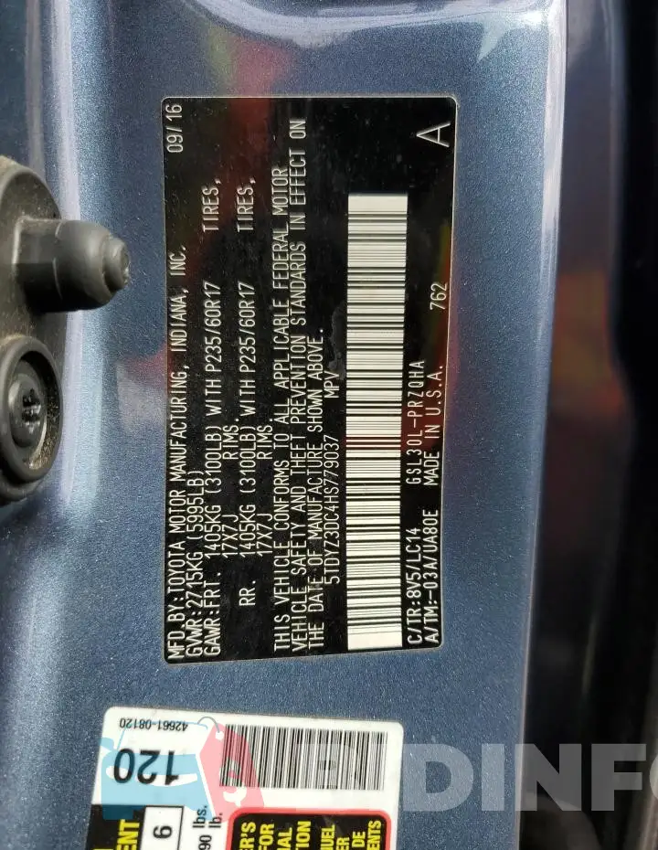 5TDYZ3DC4HS779037 Photo# 14