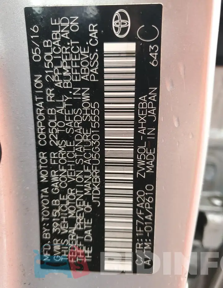 JTDKBRFU5G3015555 Photo# 13