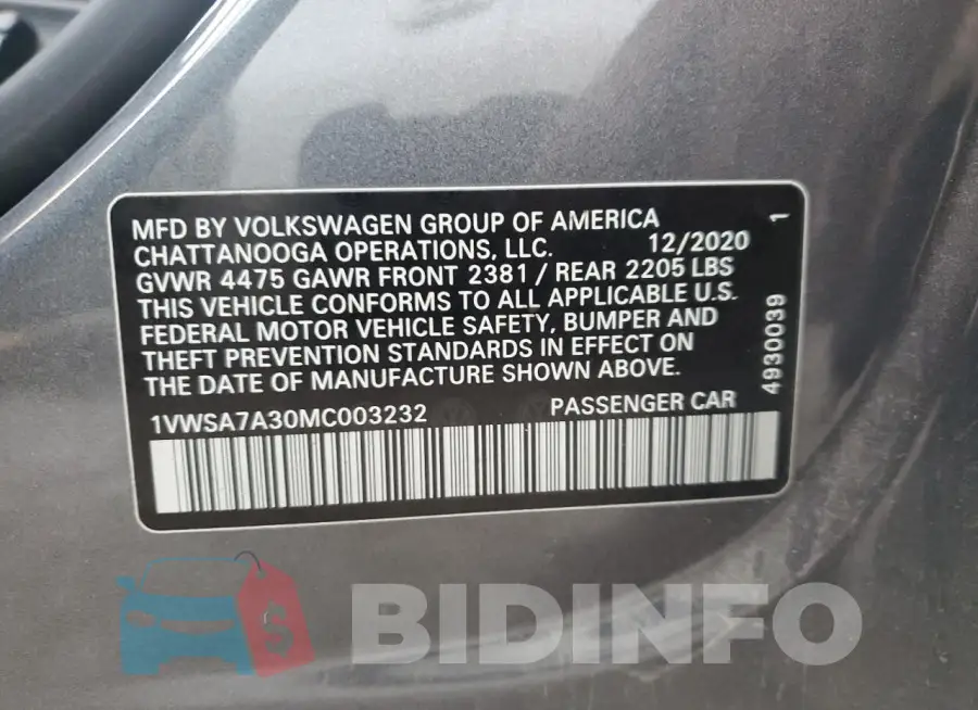 1VWSA7A30MC003232 Photo# 12