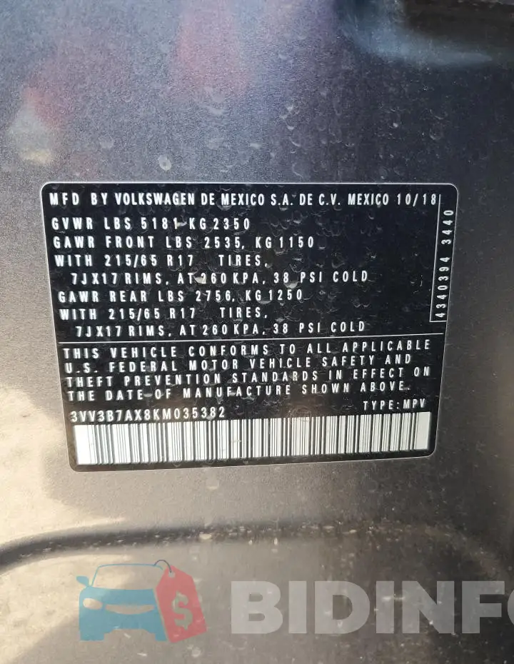 3VV3B7AX8KM035382 Photo# 13