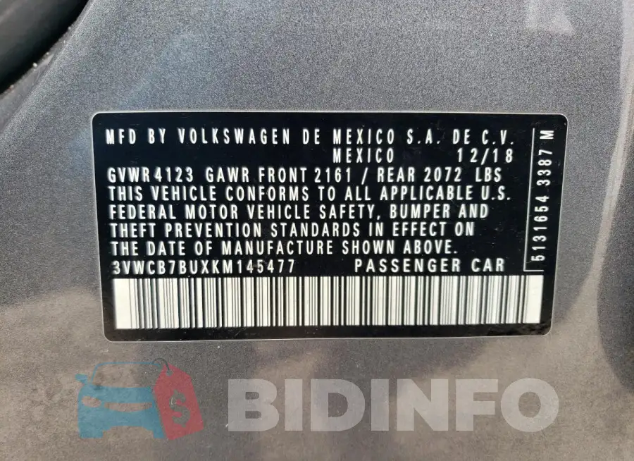 3VWCB7BUXKM145477 Photo# 12