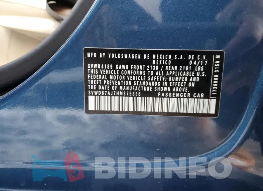 3VWDB7AJ7HM375398 Photo# 13