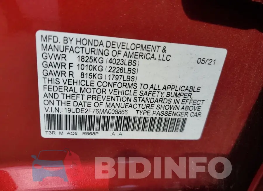 19UDE2F76MA008866 Photo# 12