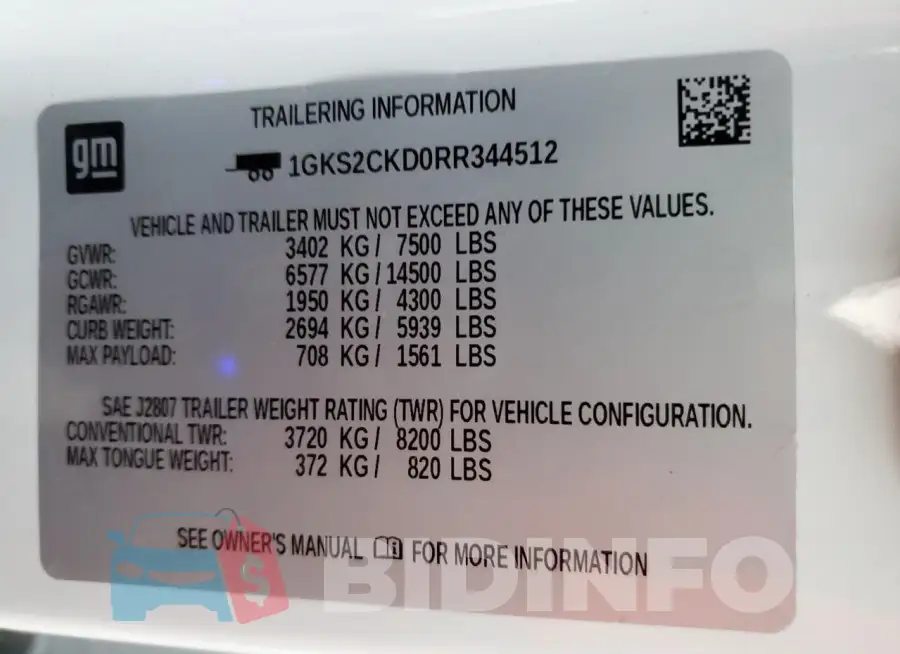 1GKS2CKD0RR344512 Photo# 13