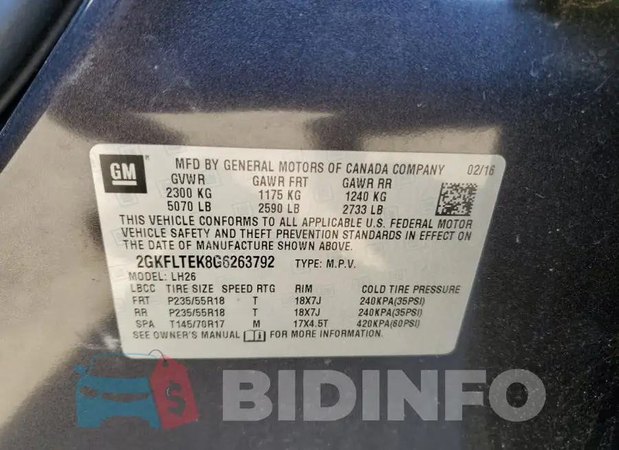 2GKFLTEK8G6263792 Photo# 14