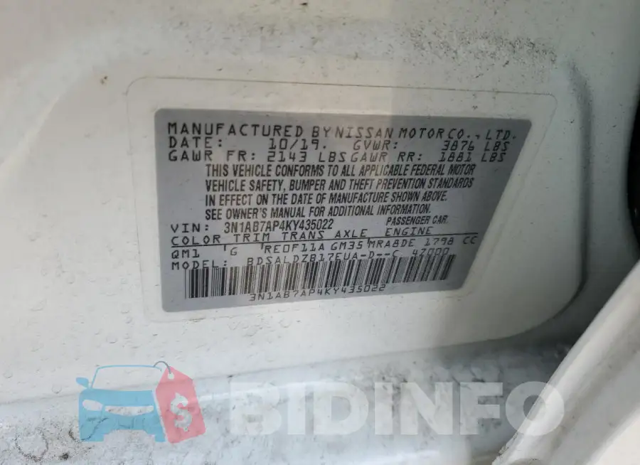 3N1AB7AP4KY435022 Photo# 12