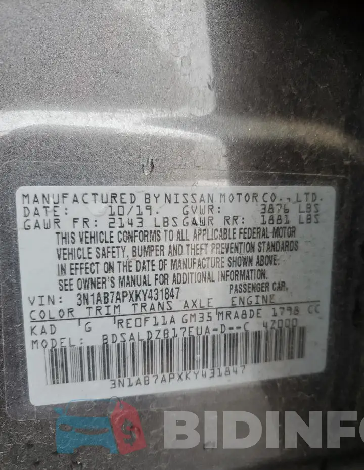 3N1AB7APXKY431847 Photo# 12