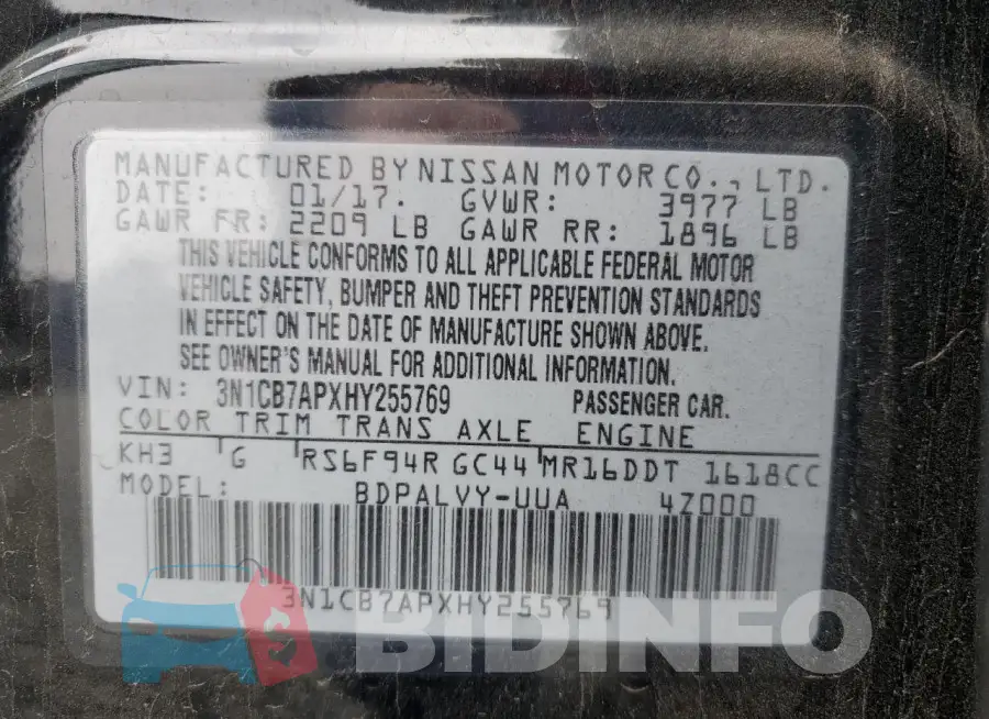 3N1CB7APXHY255769 Photo# 12