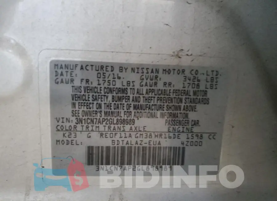 3N1CN7AP2GL898989 Photo# 13
