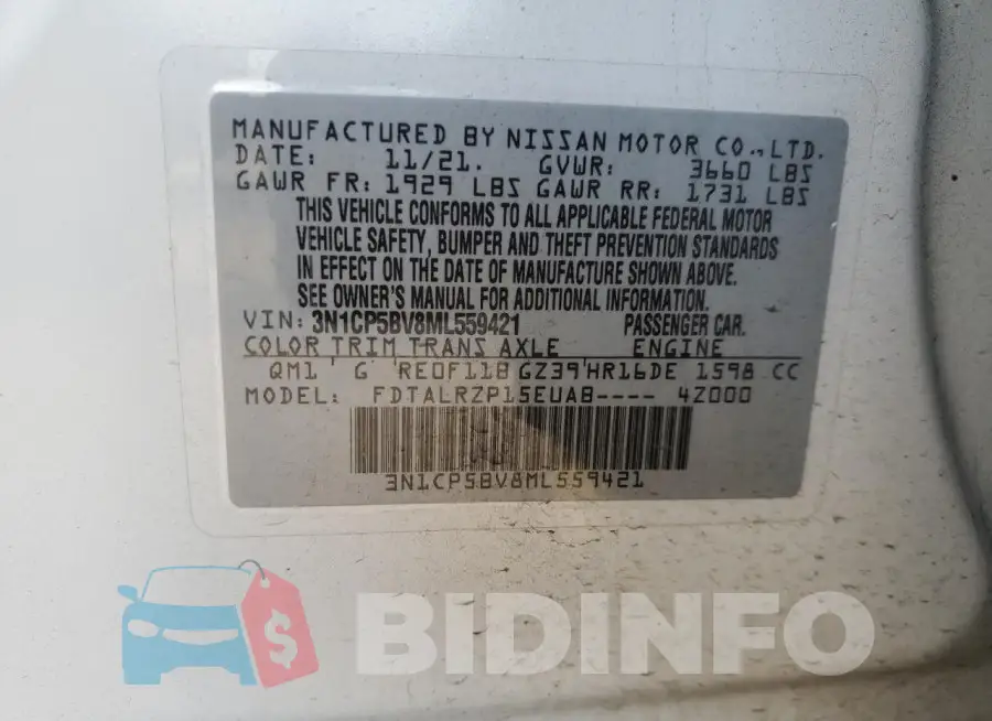 3N1CP5BV8ML559421 Photo# 12