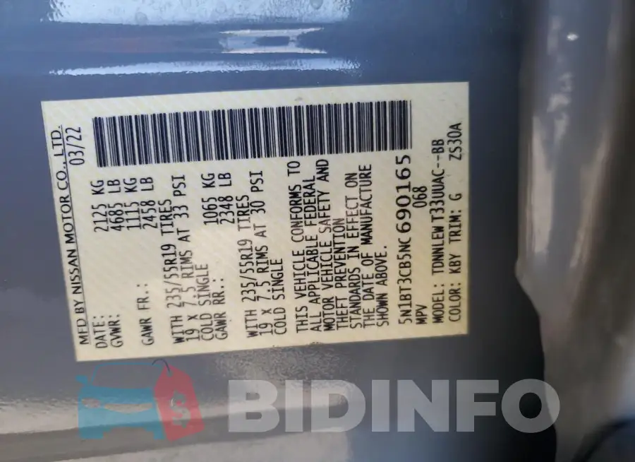 5N1BT3CB5NC690165 Photo# 13