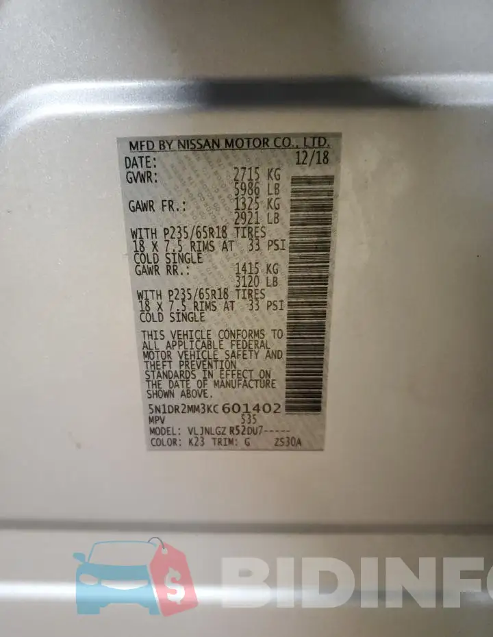 5N1DR2MM3KC601402 Photo# 13