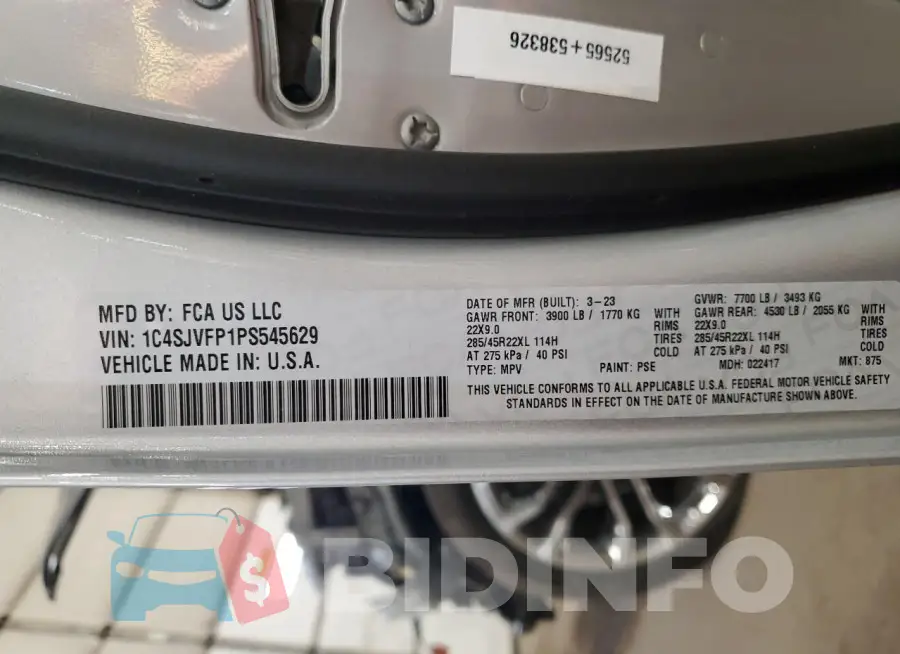 1C4SJVFP1PS545629 Photo# 14