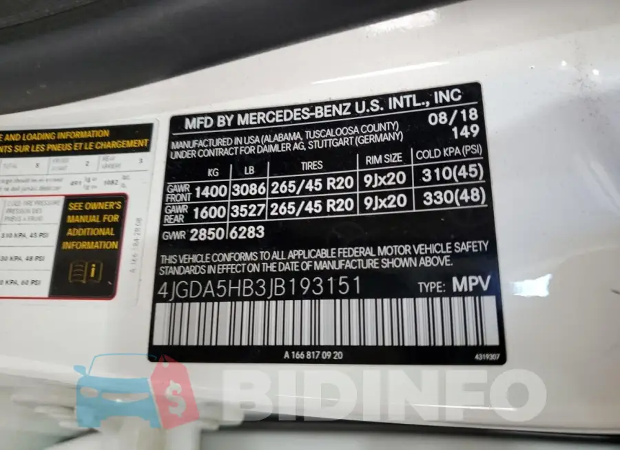4JGDA5HB3JB193151 Photo# 13