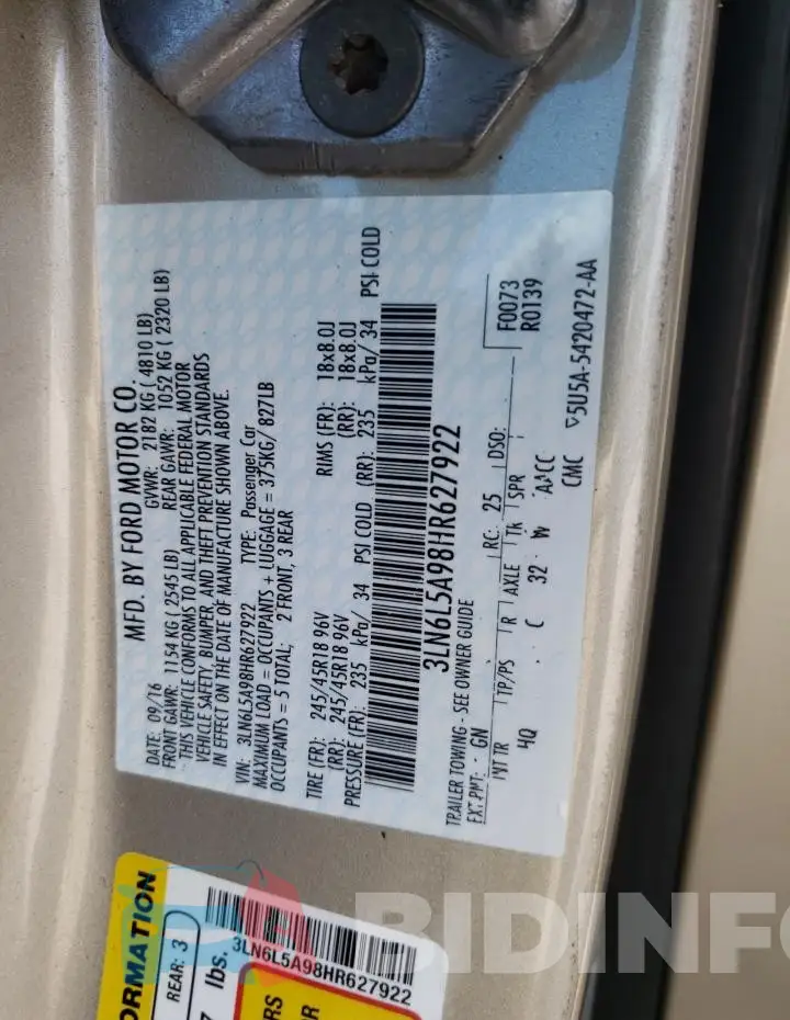 3LN6L5A98HR627922 Photo# 12