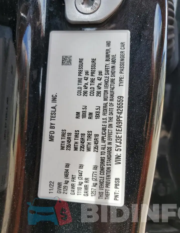 5YJ3E1EA9PF426559 Photo# 12