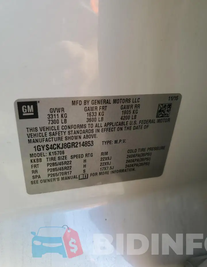 1GYS4CKJ8GR214853 Photo# 13