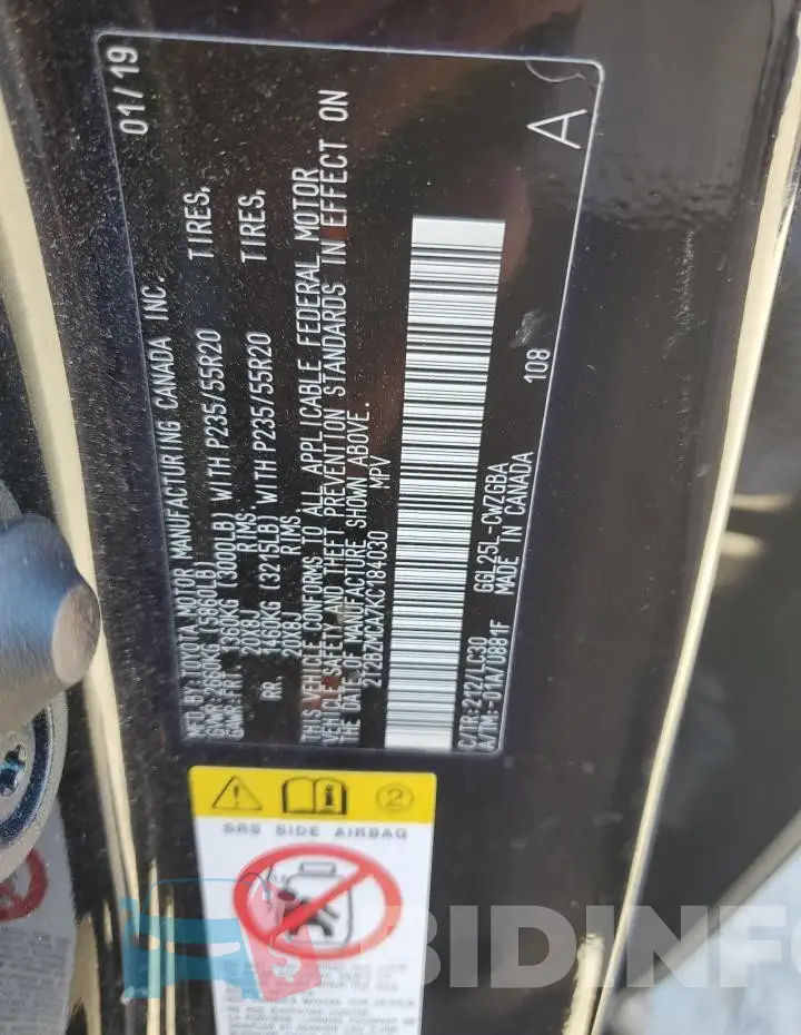 2T2BZMCA7KC184030 Photo# 13