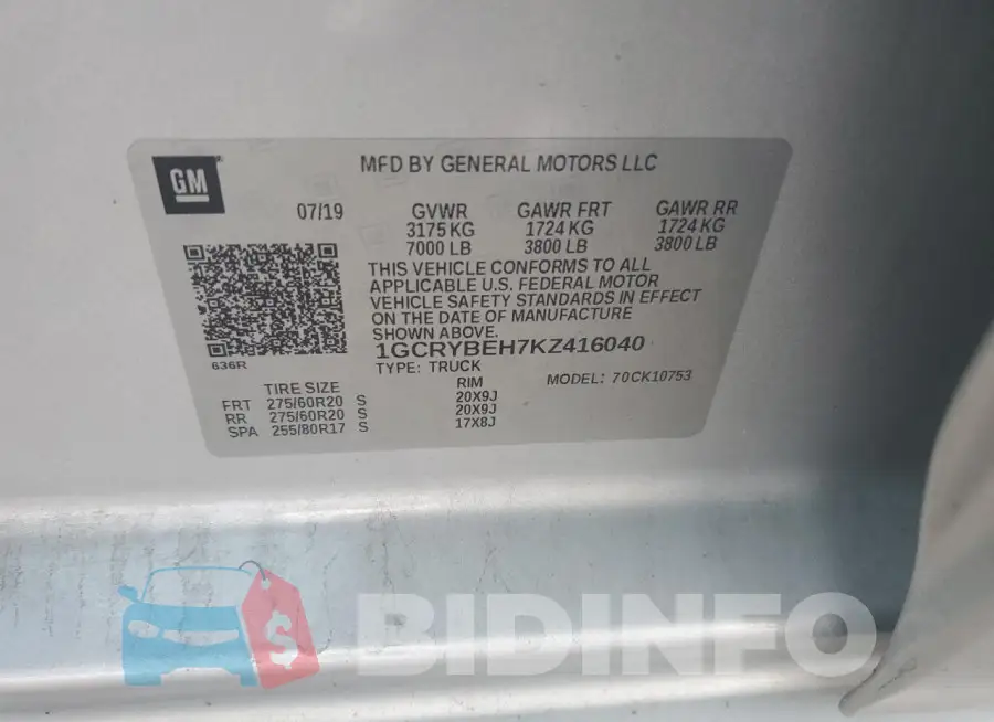 1GCRYBEH7KZ416040 Photo# 12