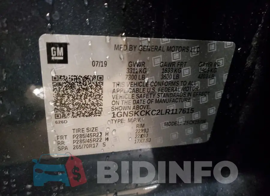 1GNSKCKC2LR117615 Photo# 12