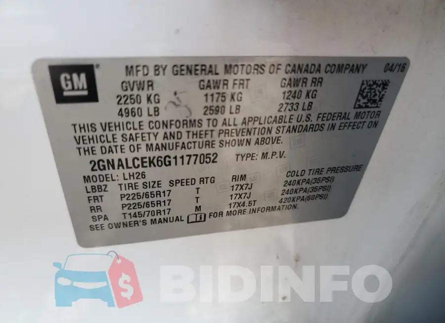 2GNALCEK6G1177052 Photo# 13