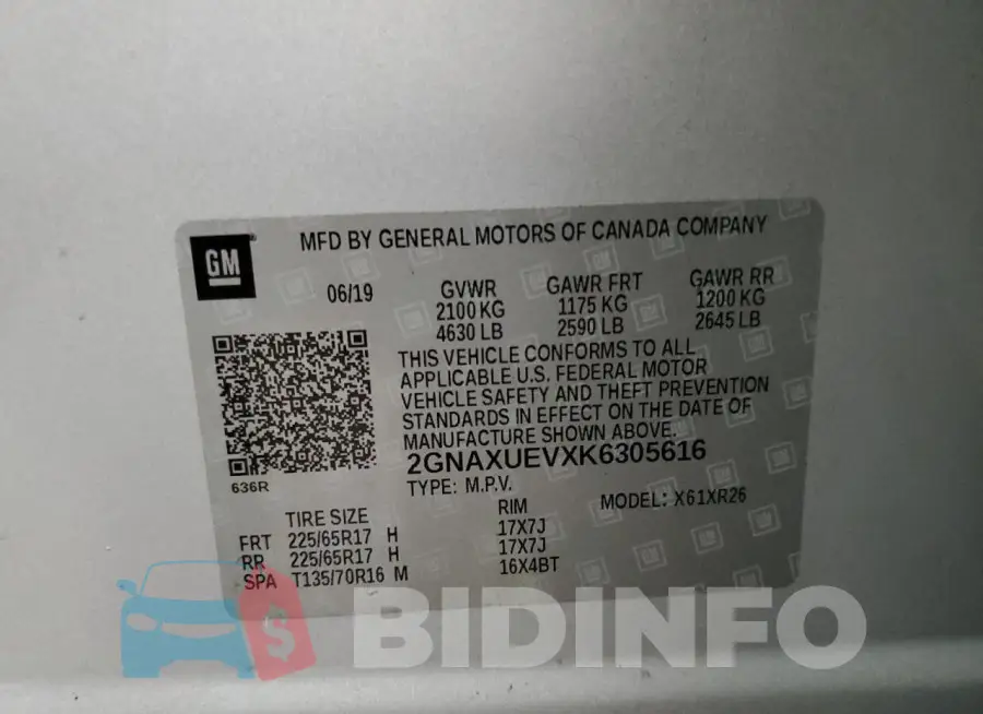2GNAXUEVXK6305616 Photo# 14