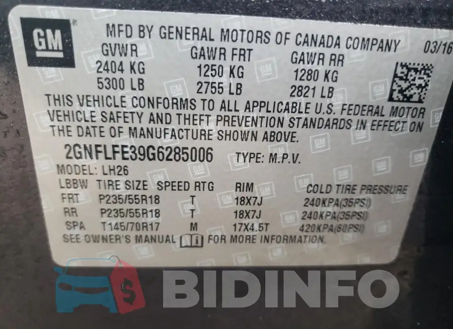 2GNFLFE39G6285006 Photo# 13