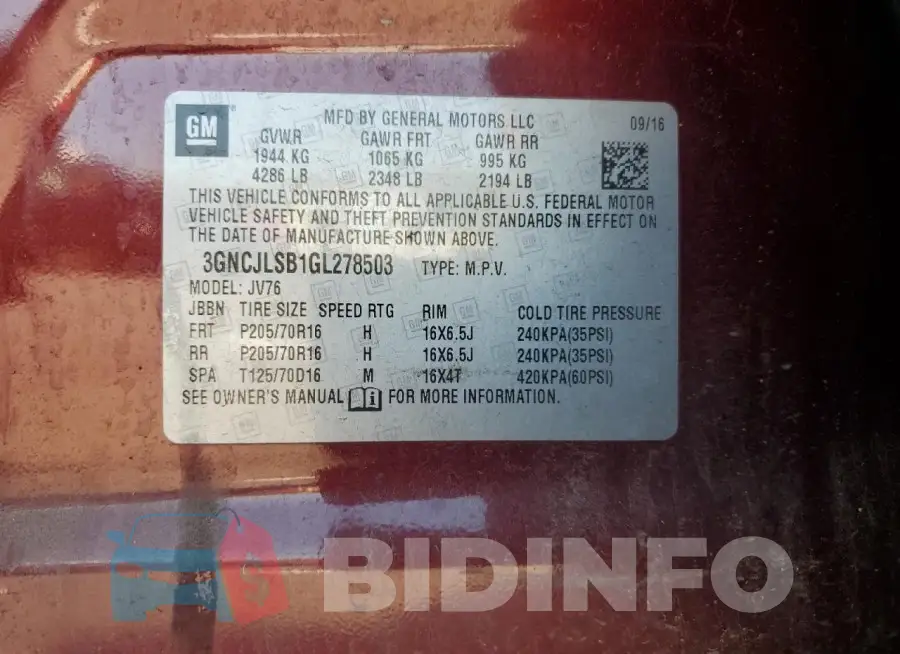 3GNCJLSB1GL278503 Photo# 12