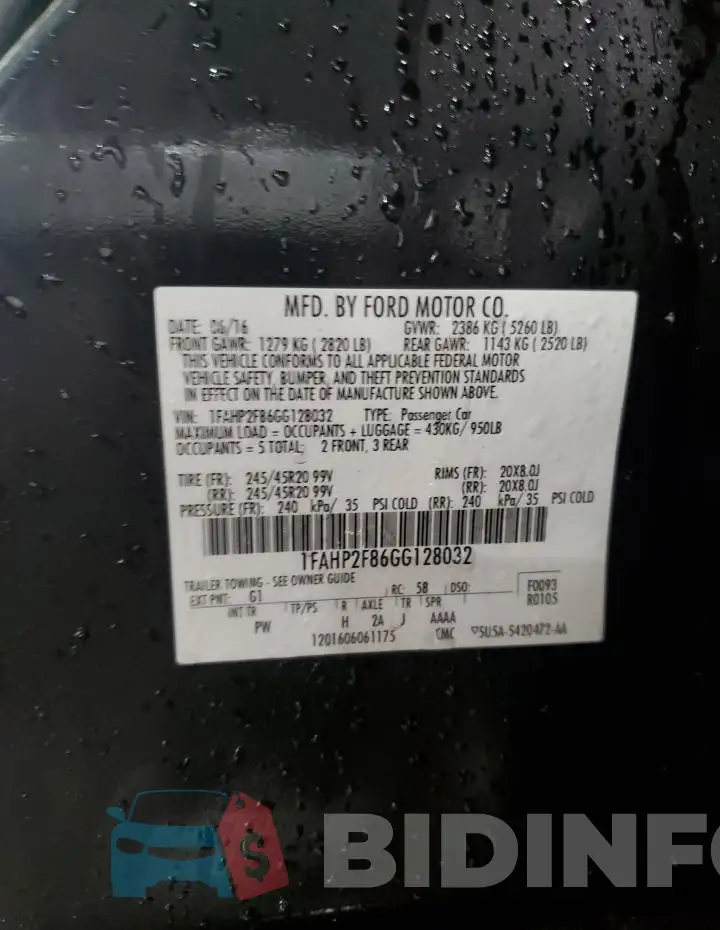 1FAHP2F86GG128032 Photo# 12
