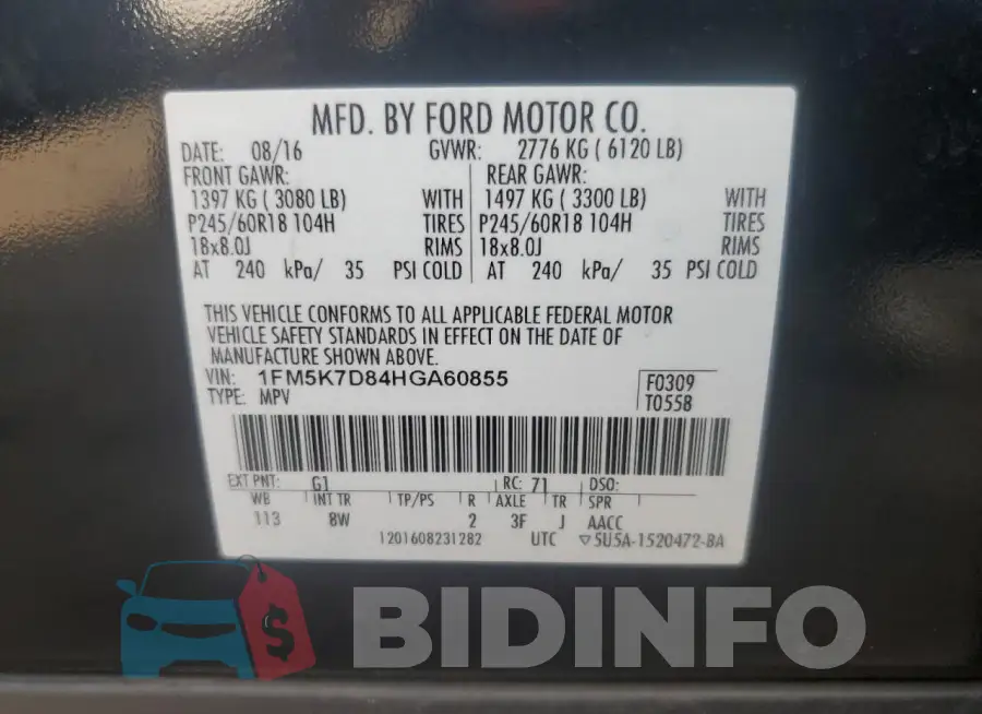 1FM5K7D84HGA60855 Photo# 14
