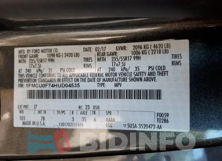 1FMCU0F74HUD04535 Photo# 14