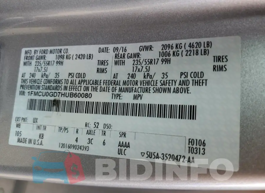 1FMCU0GD7HUB60080 Photo# 13