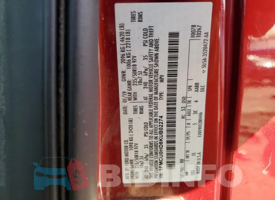 1FMCU0HD8KUB02274 Photo# 13