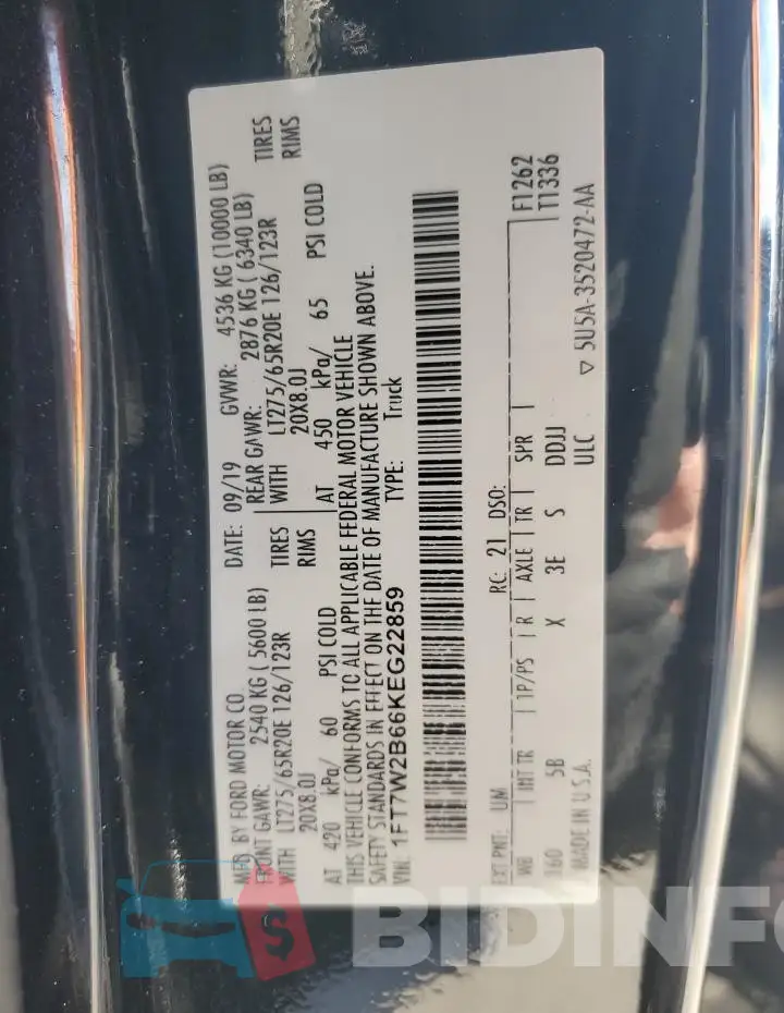 1FT7W2B66KEG22859 Photo# 12