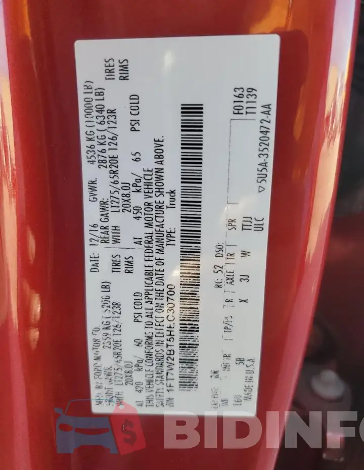 1FT7W2BT5HEC30700 Photo# 12