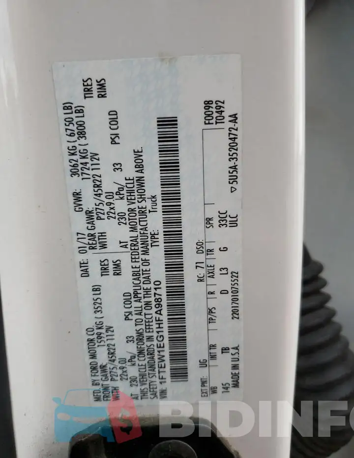 1FTEW1EG1HFA98710 Photo# 13