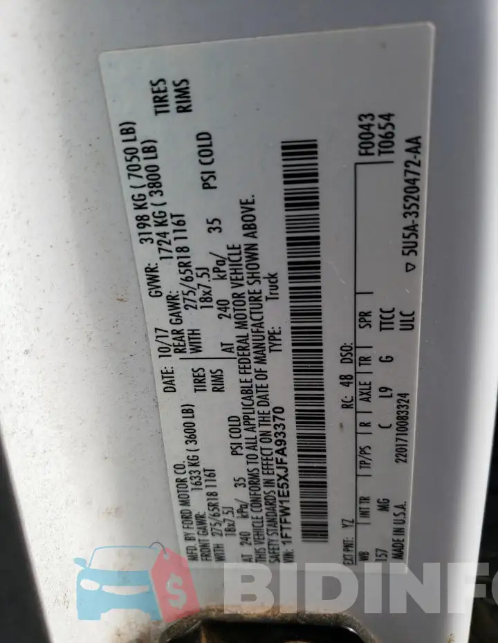 1FTFW1E5XJFA93370 Photo# 12