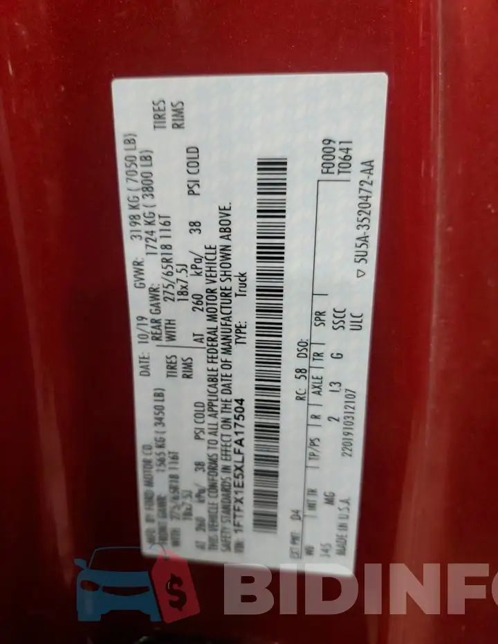 1FTFX1E5XLFA17504 Photo# 13