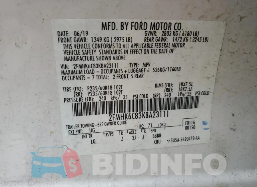 2FMHK6C83KBA23111 Photo# 13