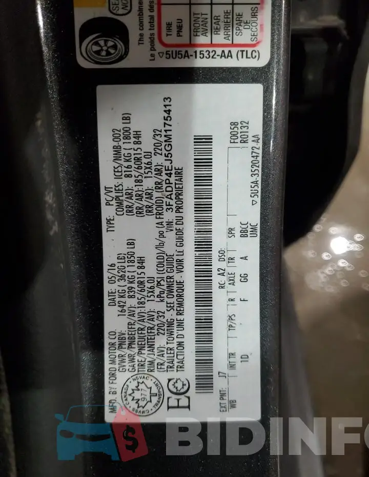 3FADP4EJ5GM175413 Photo# 12