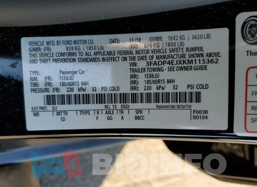 3FADP4EJXKM115362 Photo# 12