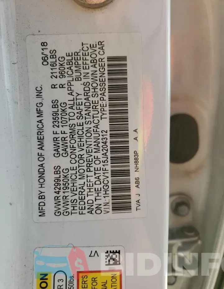 1HGCV1F15JA204312 Photo# 13