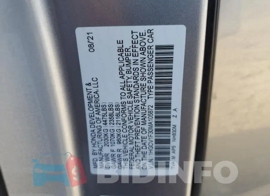 1HGCV1F30MA105872 Photo# 13