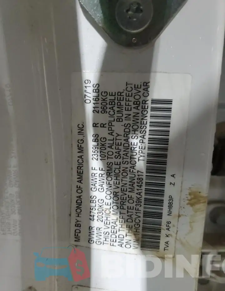 1HGCV1F39KA145817 Photo# 13