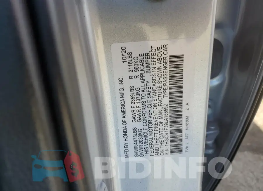 1HGCV1F39LA156592 Photo# 12