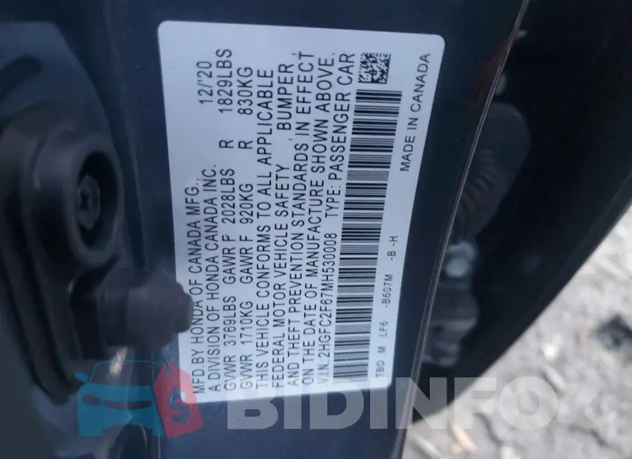 2HGFC2F67MH530008 Photo# 12