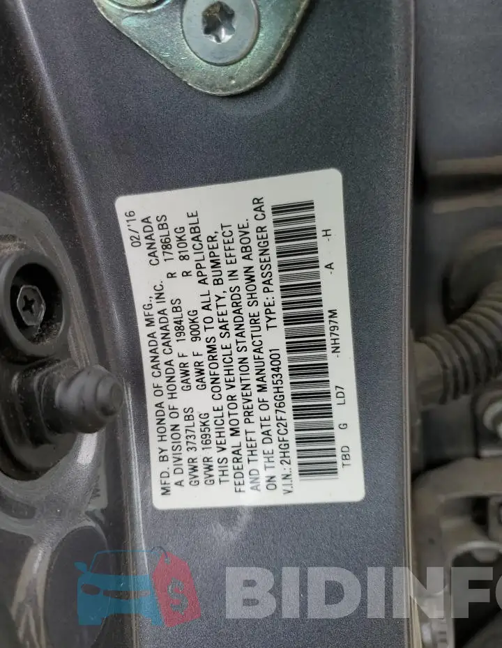 2HGFC2F76GH534001 Photo# 12