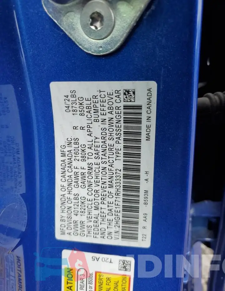 2HGFE1F71RH333372 Photo# 12