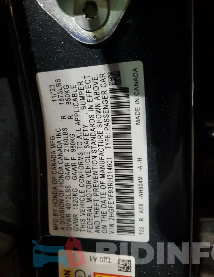 2HGFE1F93RH314601 Photo# 12